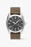 #Khaki strap and black dial on a white background