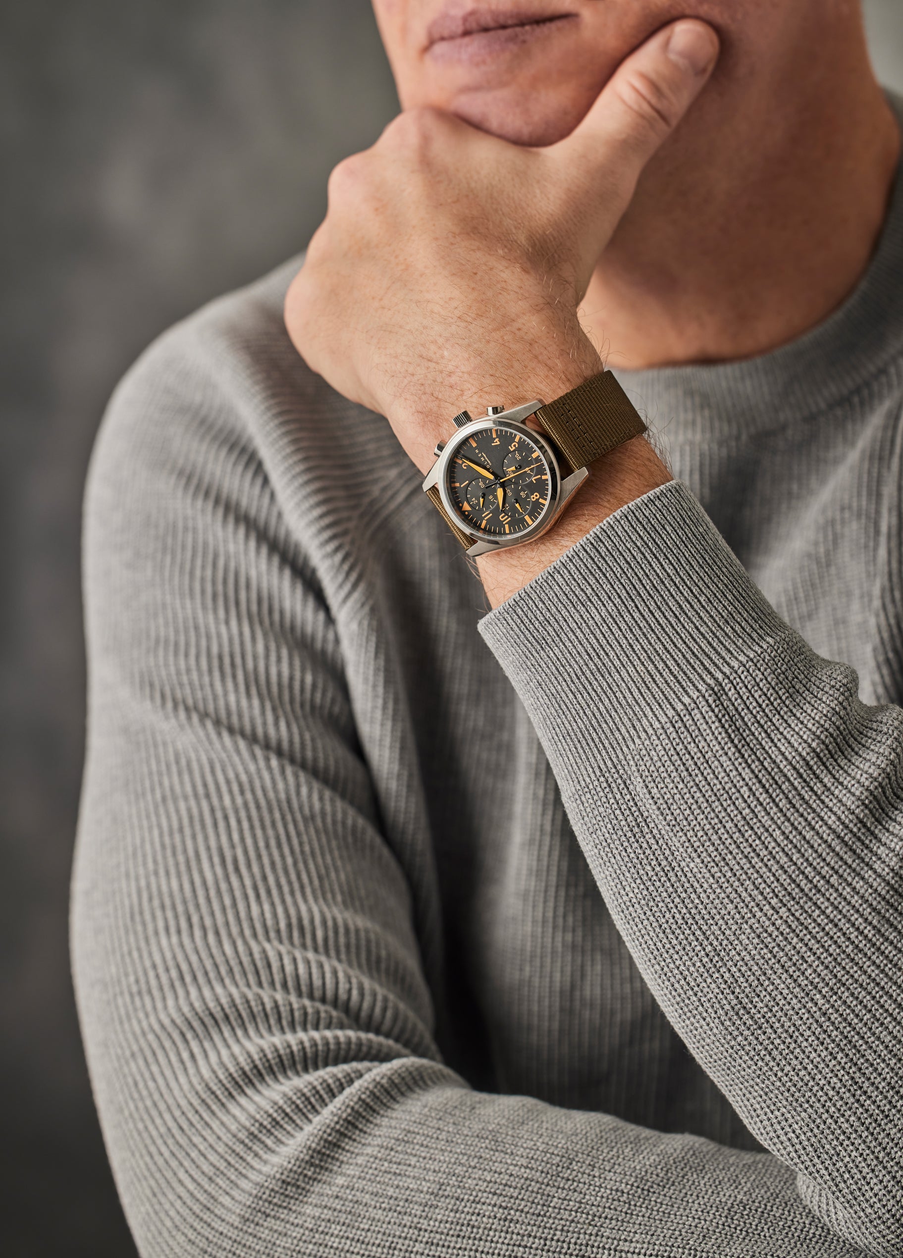 Adventurer 42mm Chronograph – Black/Orange Dial & Khaki | HOLMEN