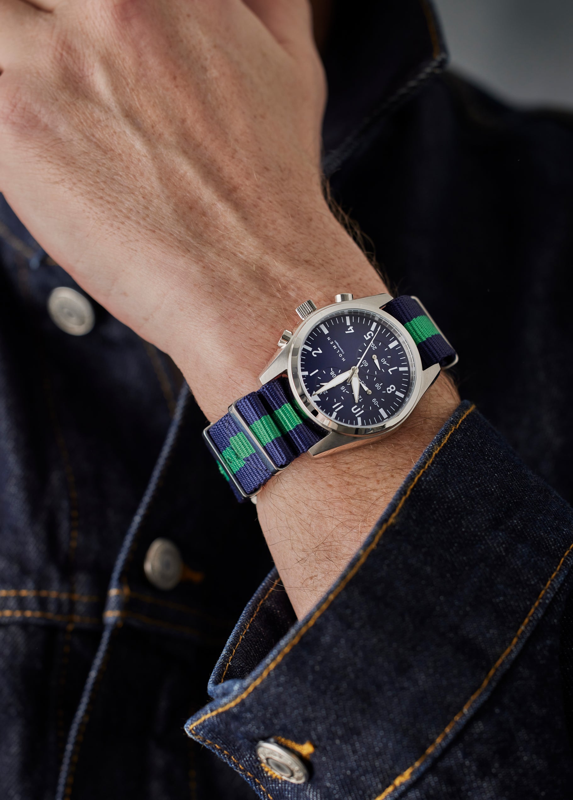 HOLMEN Navy Blue & Green watch strap
