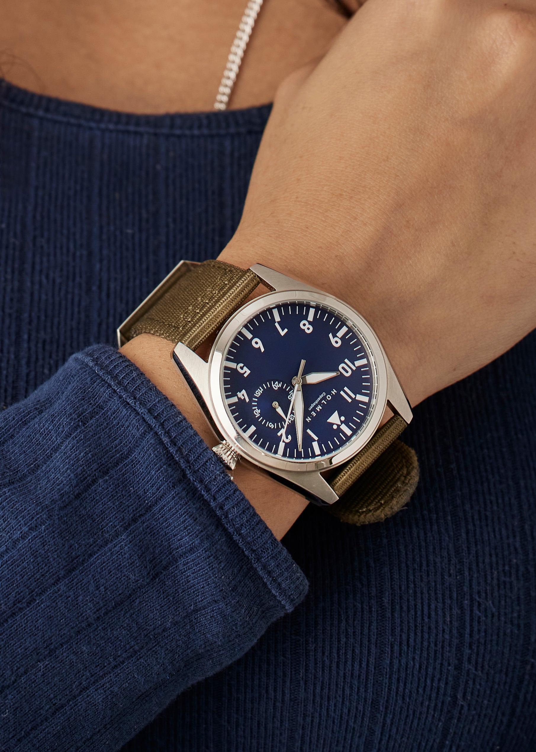 City watch 42mm navy blue dial with 2-piece khaki strap