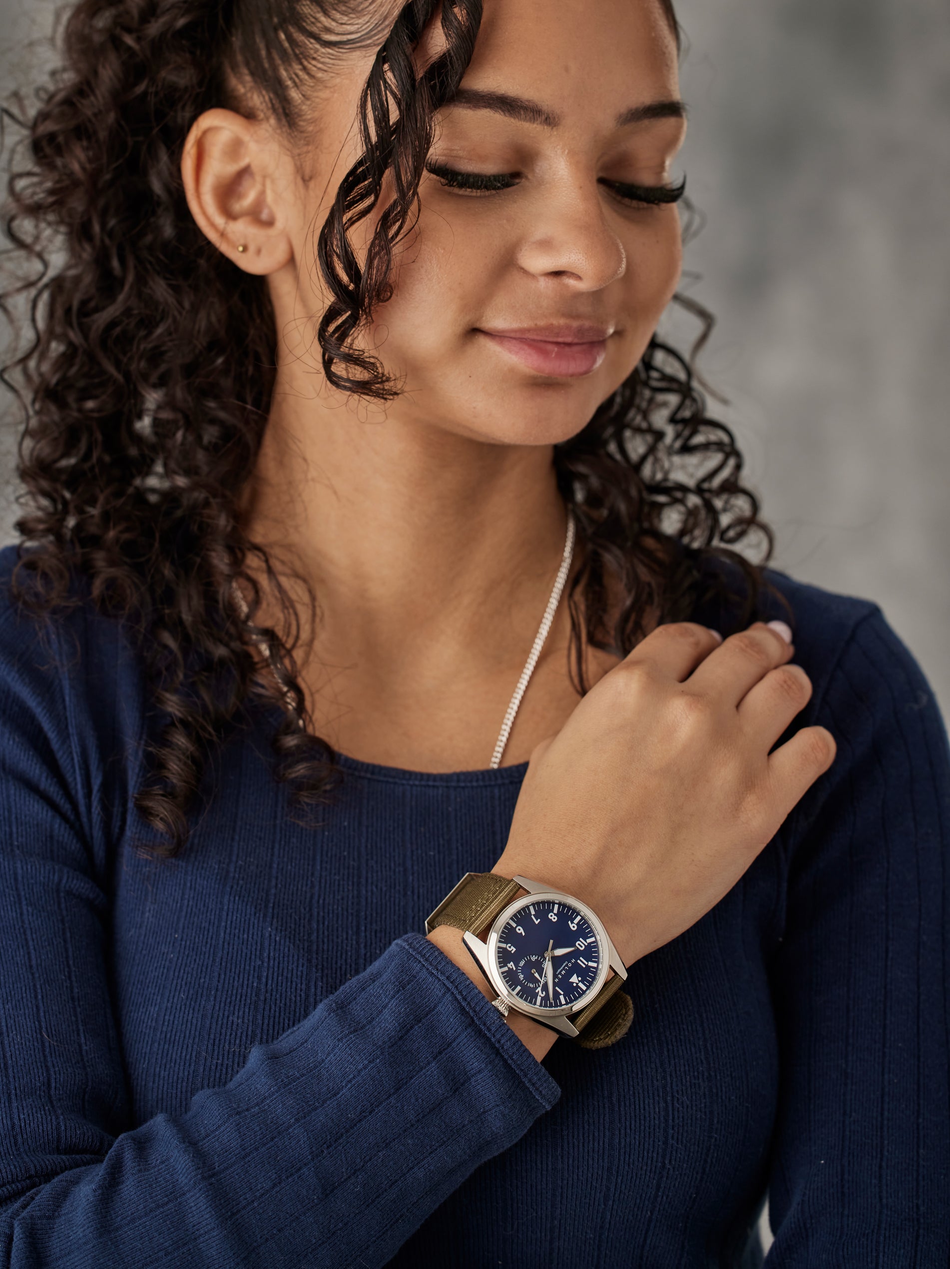 City watch 42mm navy blue dial with 2-piece khaki strap
