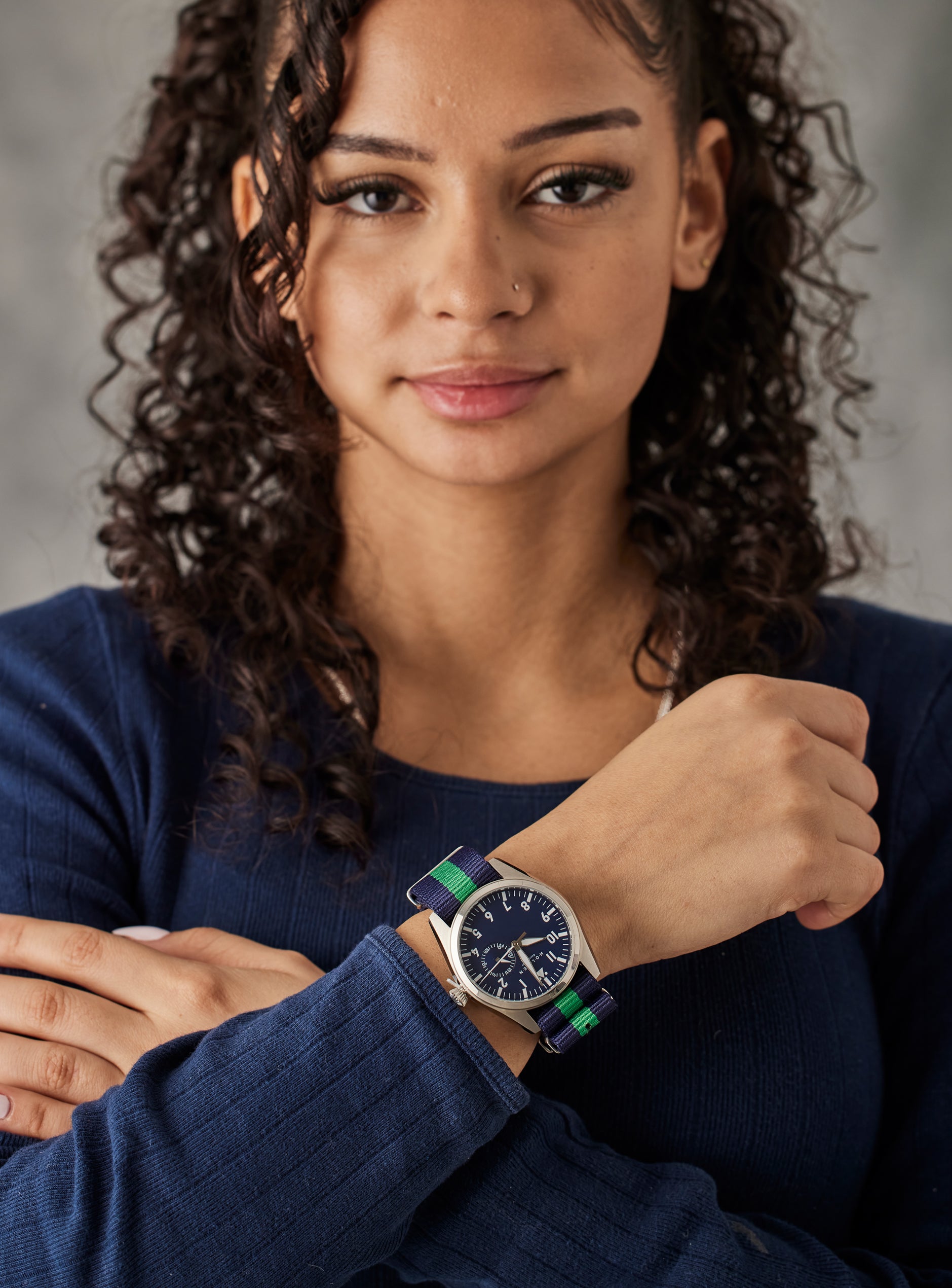 City watch 42mm navy blue dial with blue/green nato strap