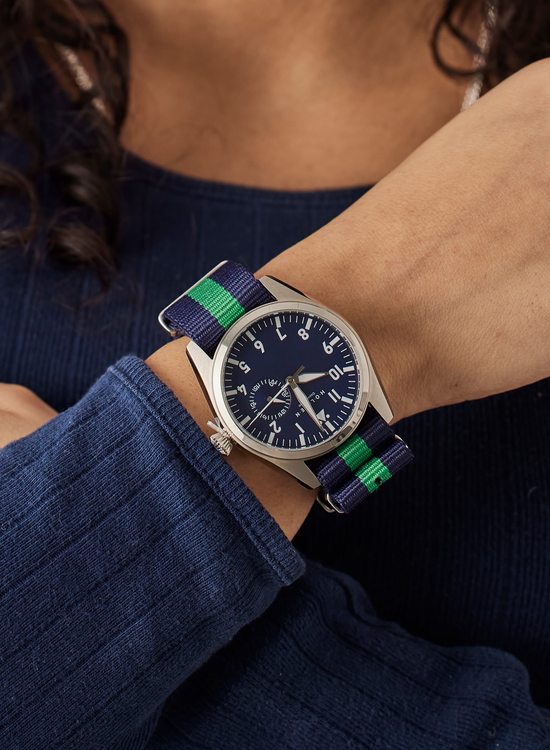 City watch 42mm navy blue dial with blue/green nato strap