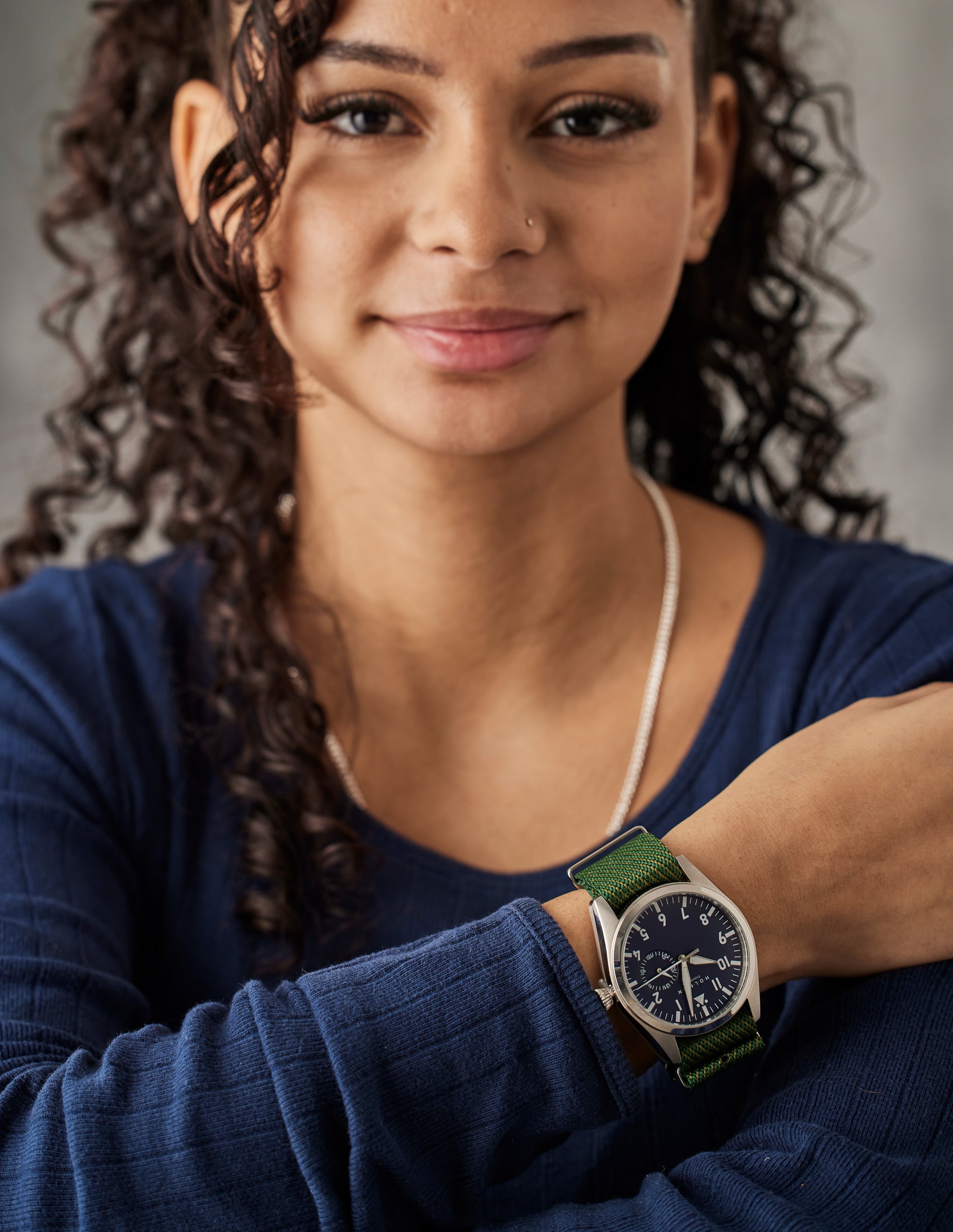 City watch 42mm navy blue dial with green nato strap