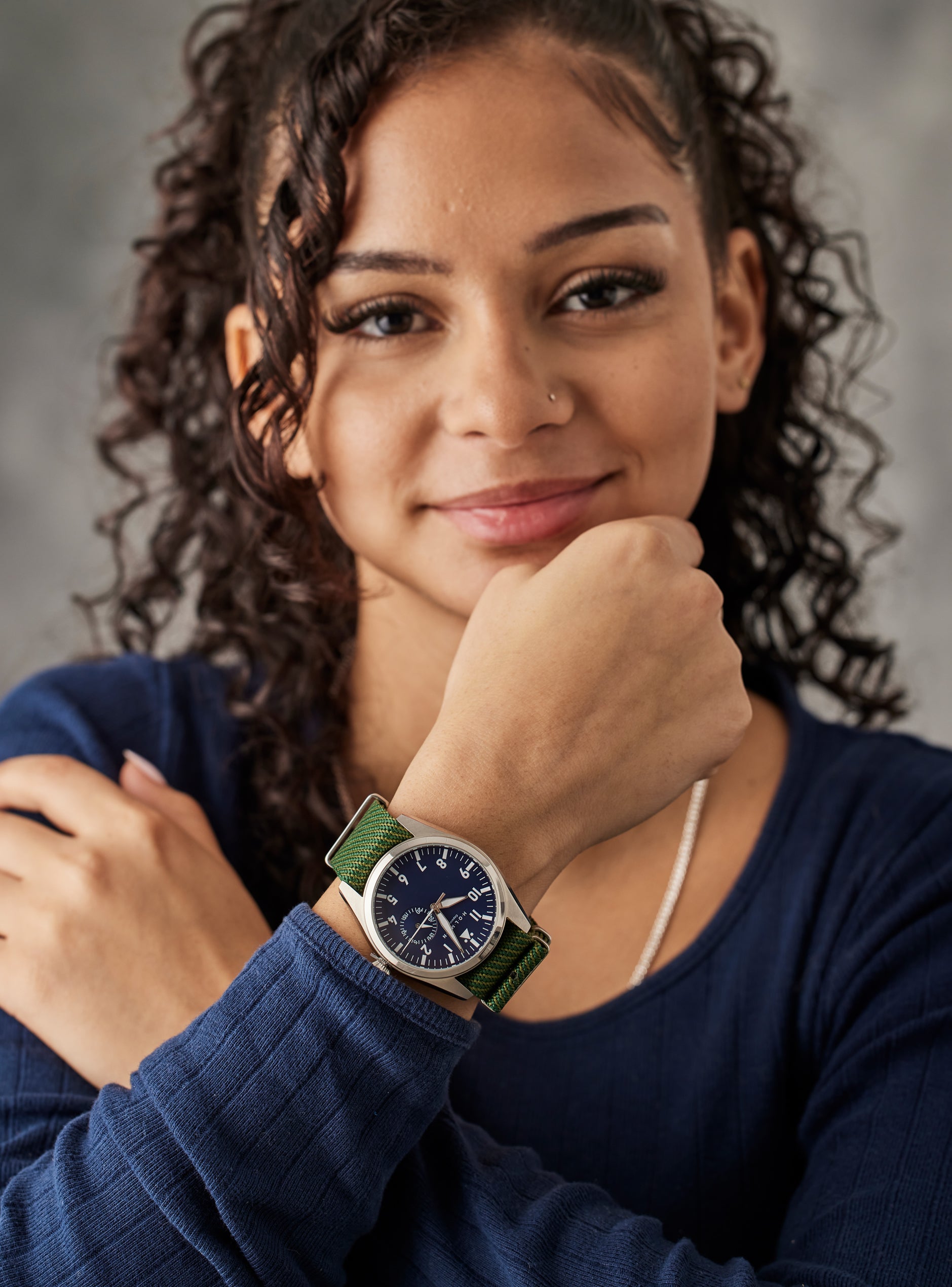 City watch 42mm navy blue dial with green nato strap