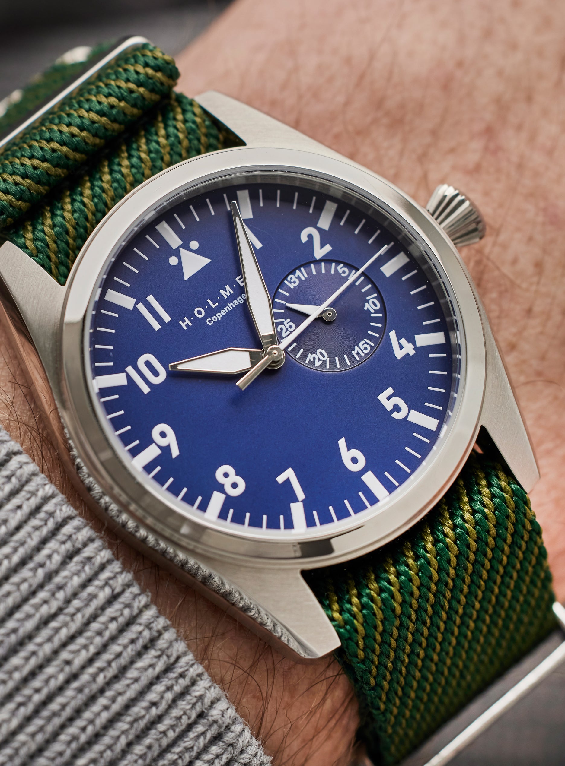City watch 42mm navy blue dial with green nato strap