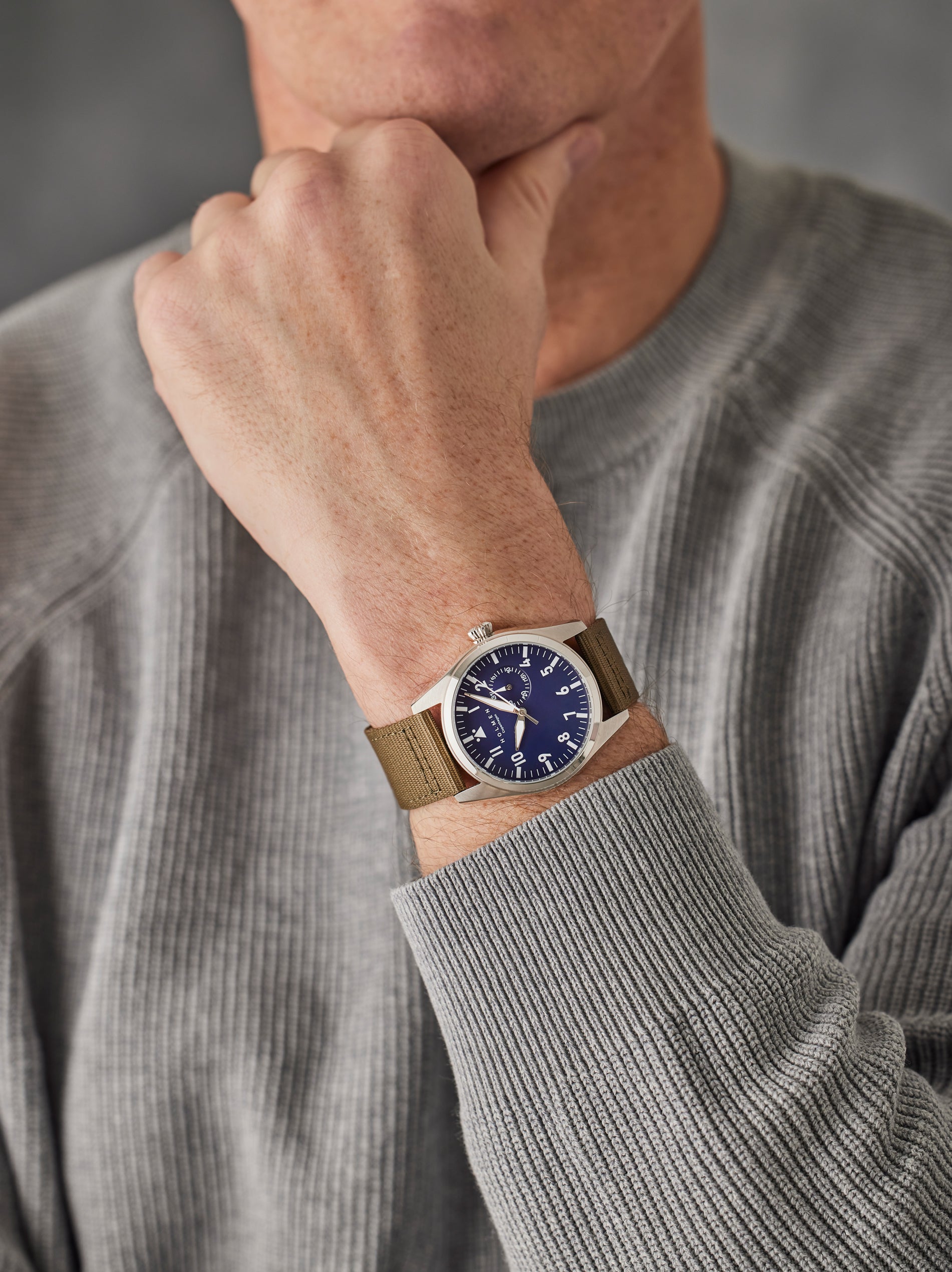 City watch 42mm navy blue dial with 2-piece khaki strap