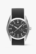 #Black strap and black dial on a white background