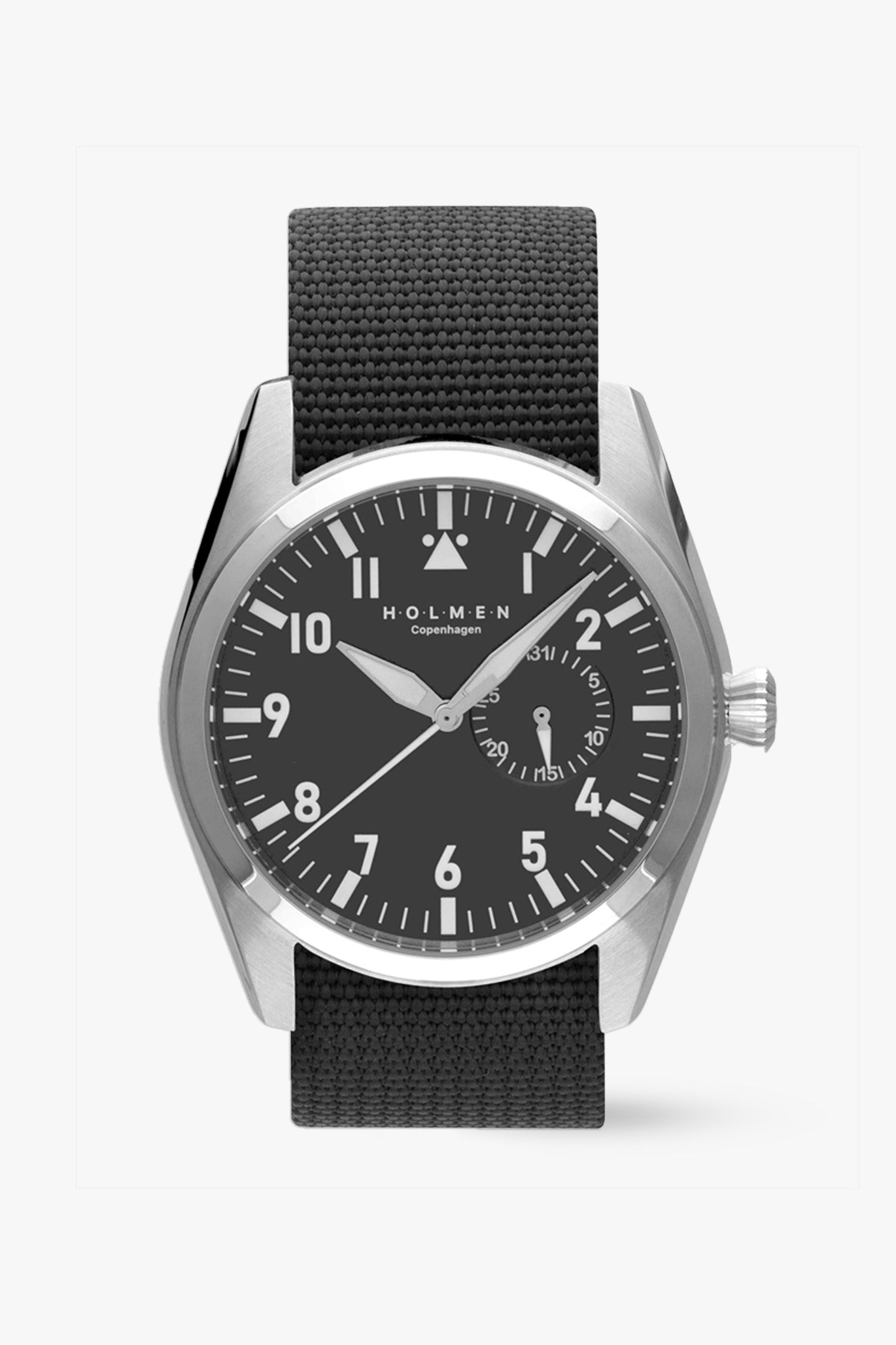 #Black strap and black dial on a white background